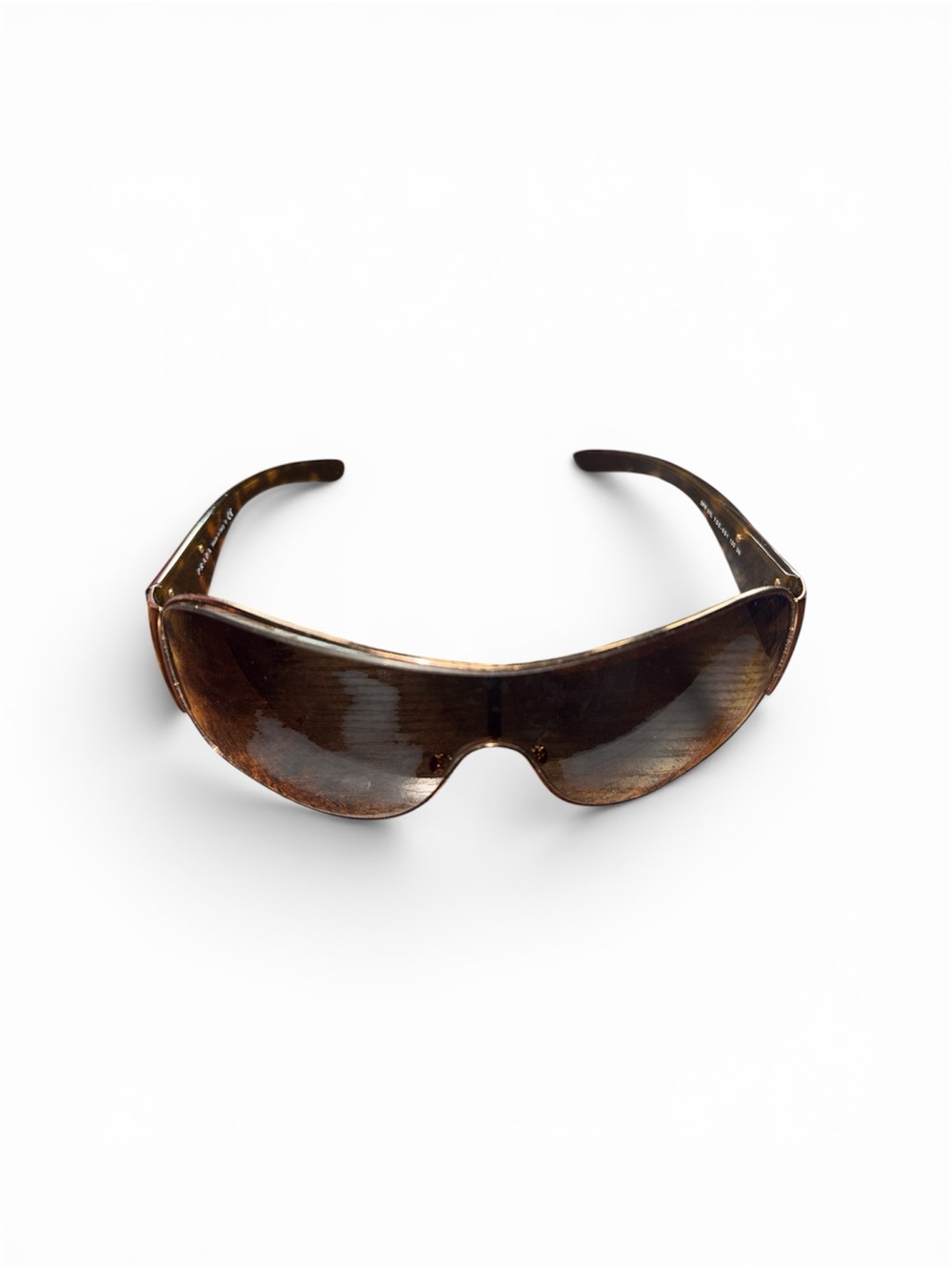Prada SPR57L 7OE-6S1 Shield Sunglasses Brown Gradient Italy Missing Nose Pads